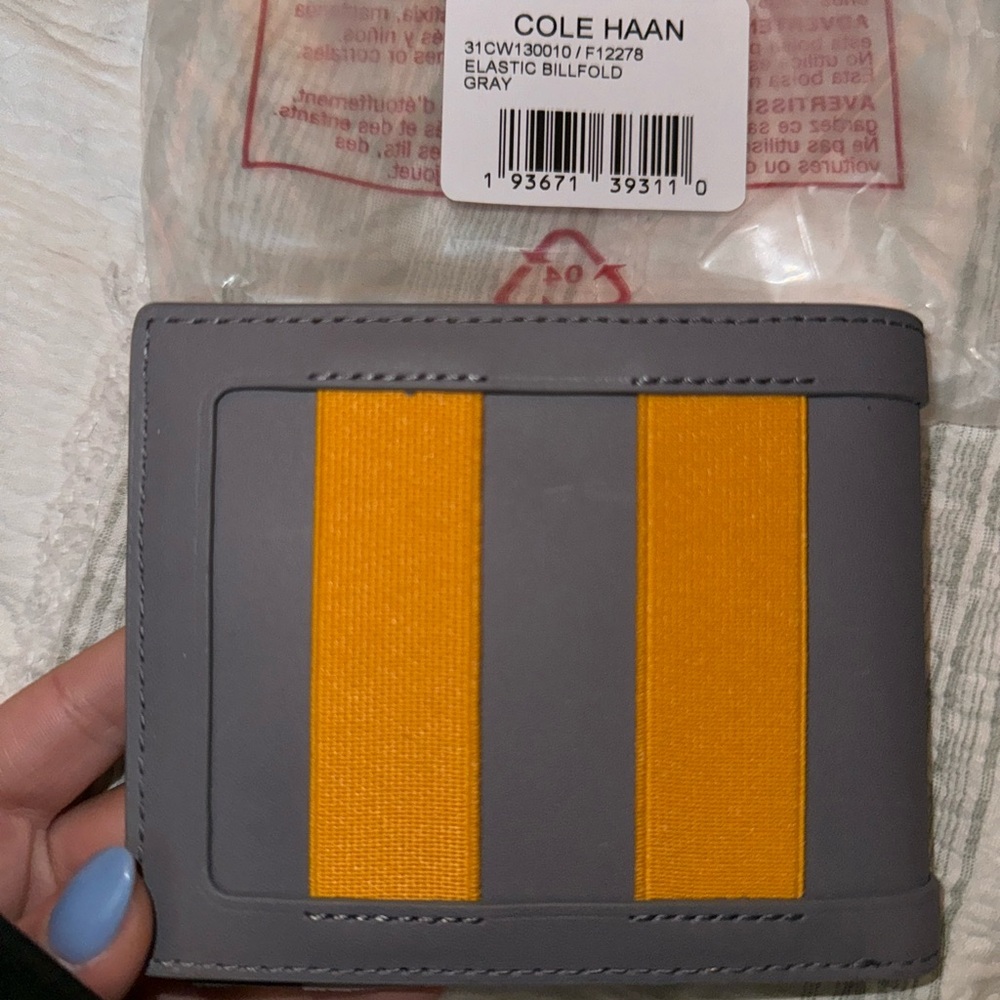 Cole Haan Gray Elastic Billfold Leather Wallet